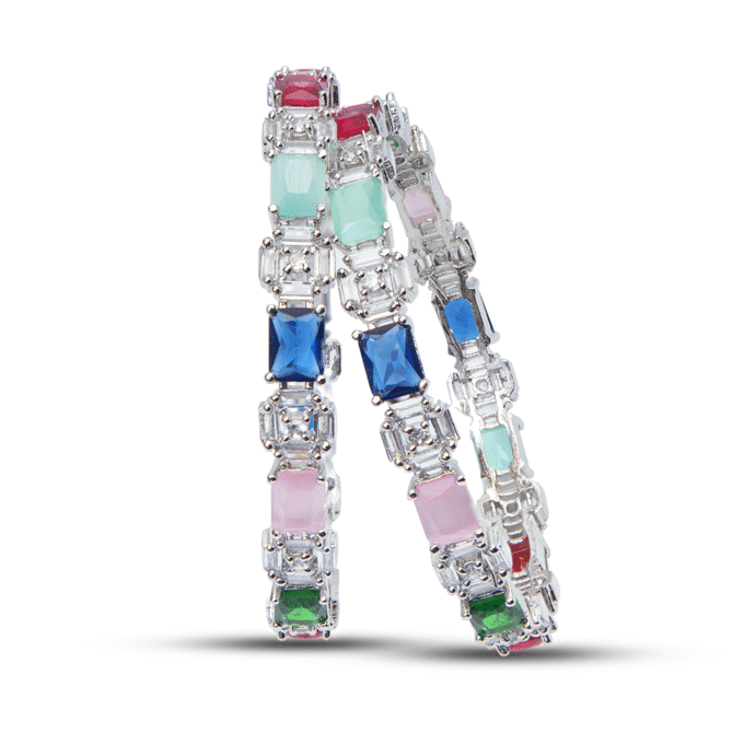 Multi Color CZ AD Stone Rhodium Plated Bangles