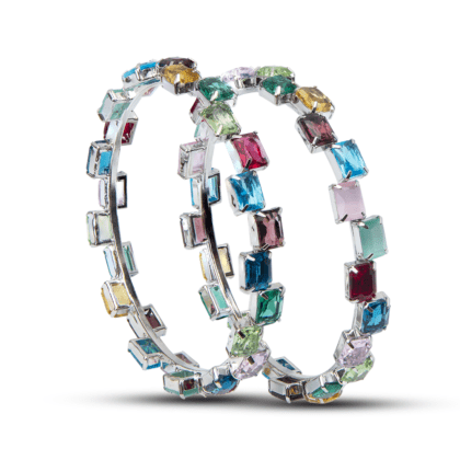 CZ AD Stone Rhodium Plated Bangles