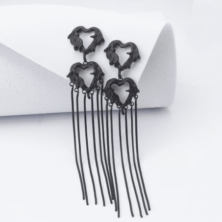 Black Heart Shape Long Tassel Earrings