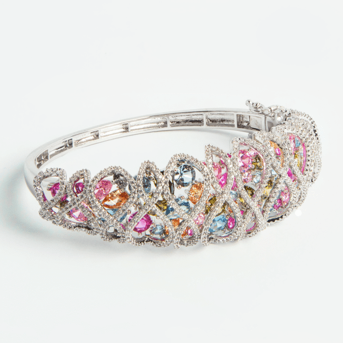 Exquisite MultiColor Cubic Zirconia Silver Color Bangles