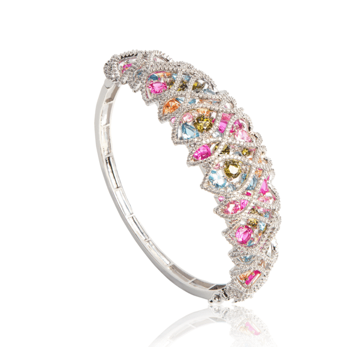 Exquisite MultiColor Cubic Zirconia Silver Color Bangles