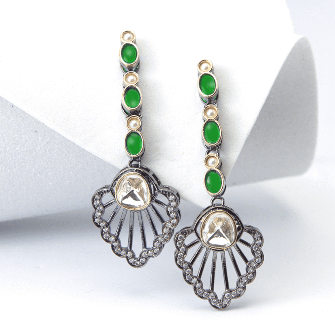Two-Tone Finish Green AD & Tanzanite Dangler Earrings