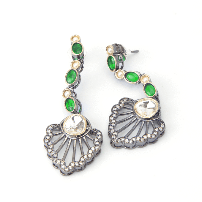 Two-Tone Finish Green AD & Tanzanite Dangler Earrings