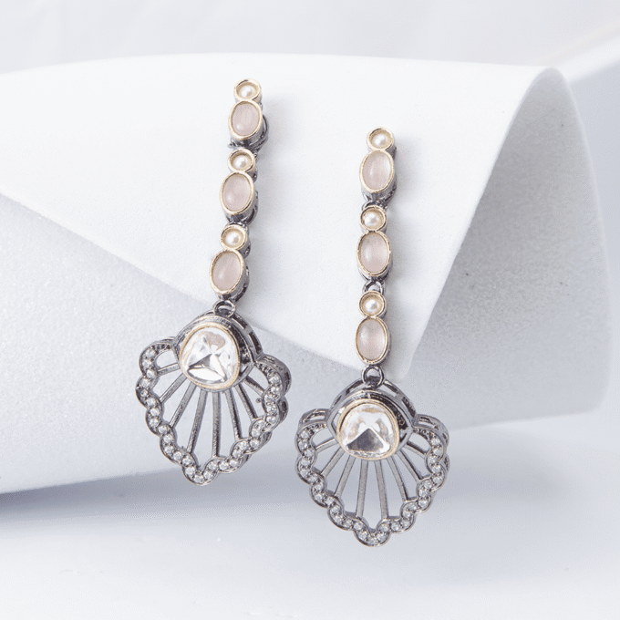 Two-Tone Finish Pink AD & Tanzanite Dangler Earrings