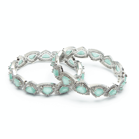 Rhodium Plated Mint Stone American Diamond Bangles