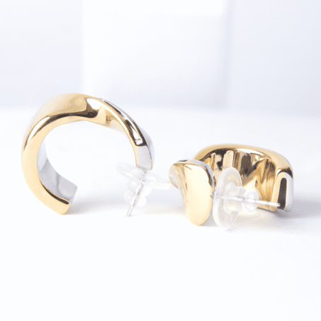 2-Ton Gold & Silver Huggie Earrings