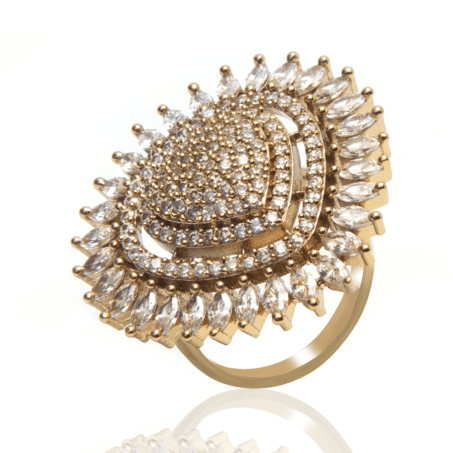 CZ Teardrop Cluster Ring in Gold Overlay Sterling Silver