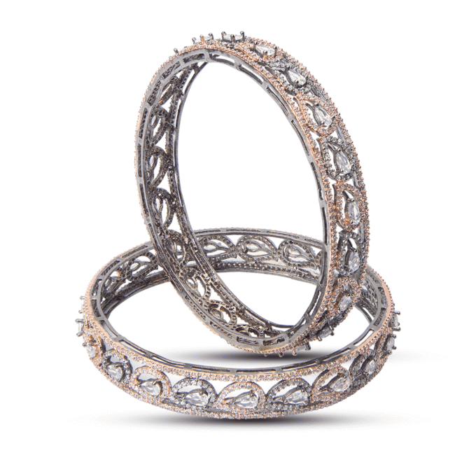 Oxidised Silver CZ AD Ethnic Design Bangle