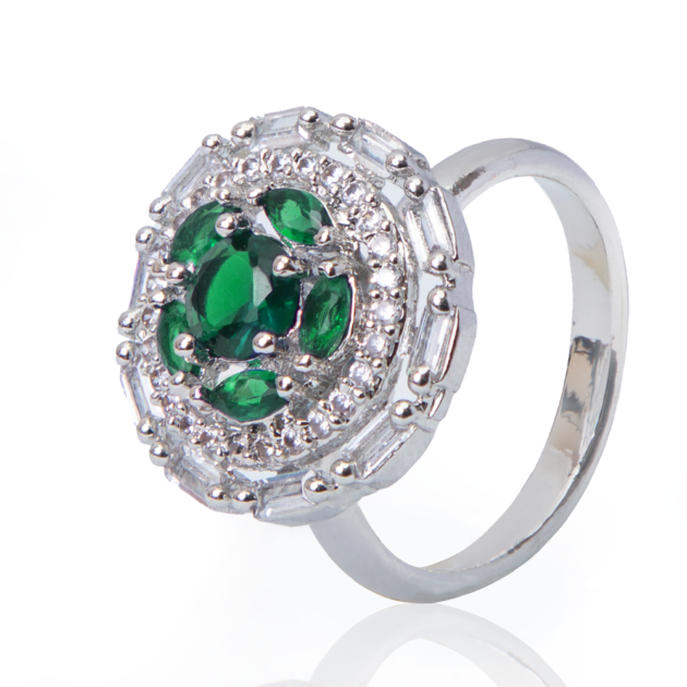 Rings-Silver-Plated  Green Topaz and Moissanite Cluster Ring