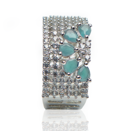 American Diamond Sea Green Blossom Finger Ring