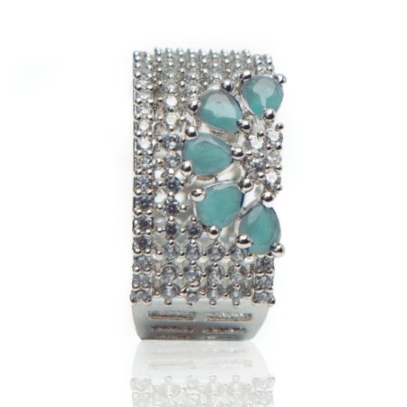 Azure Blossom AD Finger Ring Elegant Floral American Diamond