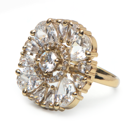 American Diamond Gold Plated Cubic Zirconia Ring