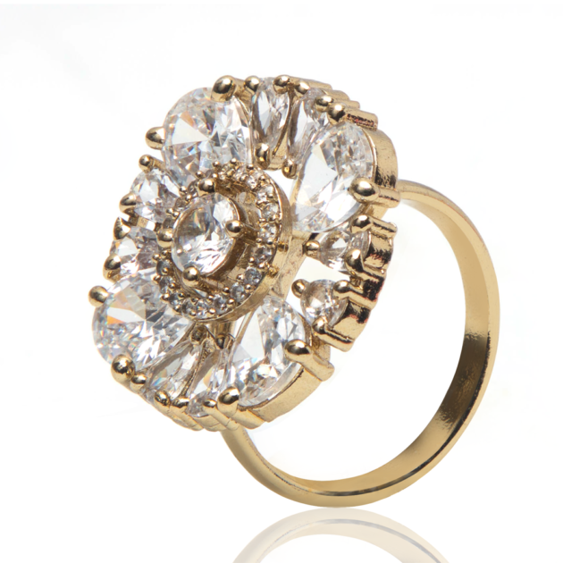 American Diamond Gold Plated Cubic Zirconia Ring