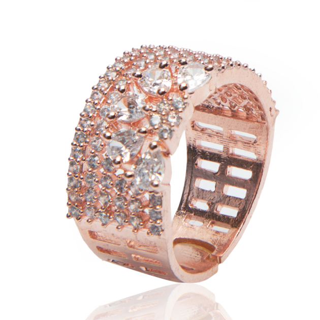 American Diamond Rose Gold Blossom Finger Ring for Women