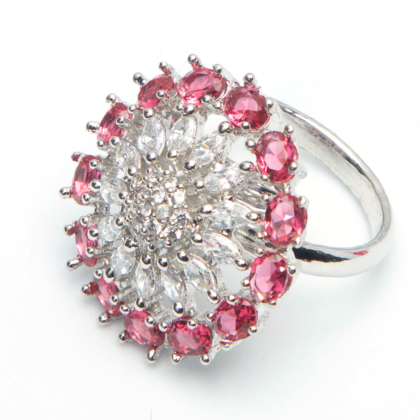 Pink American Diamond & Silver Plated Adjustable Ring