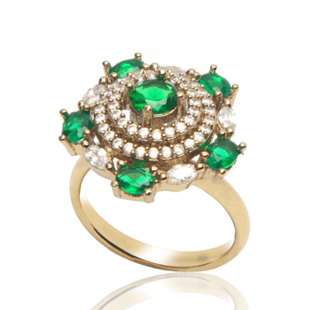 Green Floral Cocktail American Diamond Ring