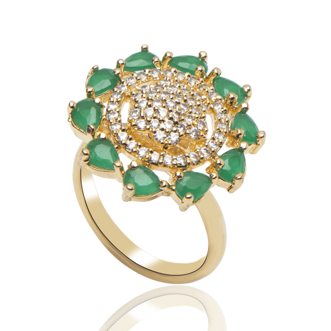 Gold Plated CZ-Studded Green Handcrafted Ring