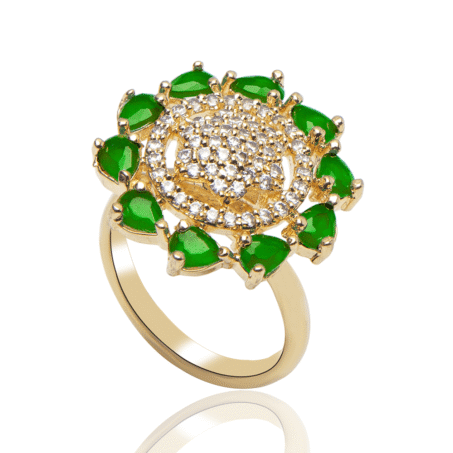 Gold Plated CZ-Studded Ruby Green Handcrafted Ring