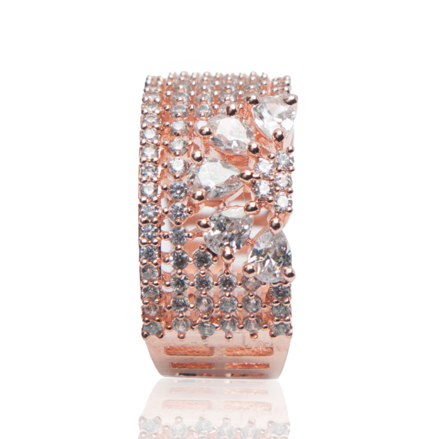 American Diamond Rose Gold Blossom Finger Ring for Women