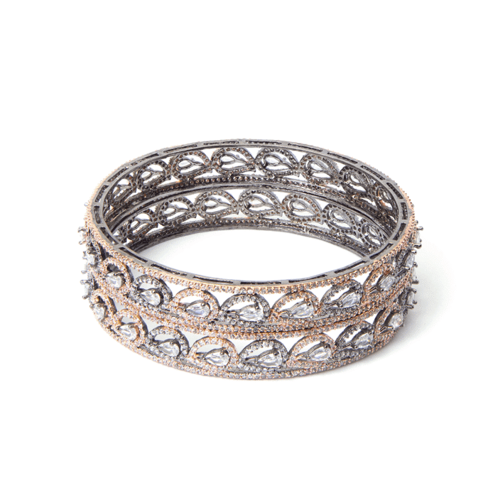 Oxidised Silver CZ AD Ethnic Design Bangle