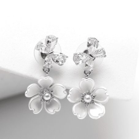 Silver Plated Flower Pearl Earrings