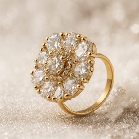 American Diamond Gold Plated Cubic Zirconia Ring
