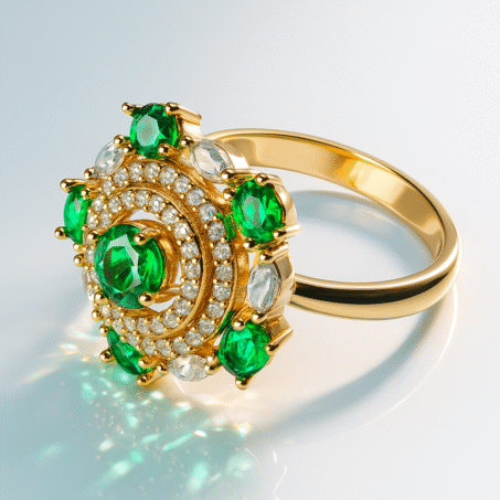 Green Floral Cocktail American Diamond Ring