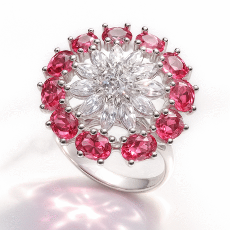 Pink American Diamond & Silver Plated Adjustable Ring