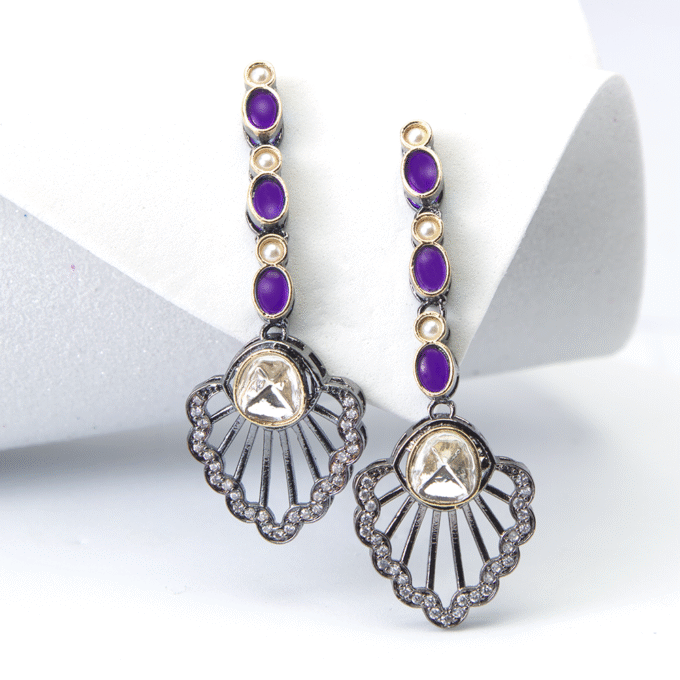 Two-Tone Finish Violet AD & Tanzanite Dangler Earrings