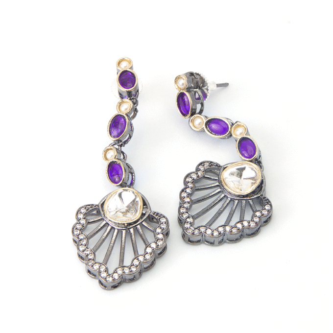 Two-Tone Finish Violet AD & Tanzanite Dangler Earrings