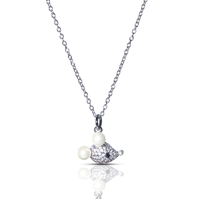 Silver Zircon Jewelry with Pearl Pendant Necklace