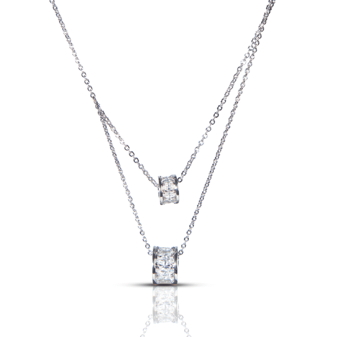 Double Strand Simulated Diamond Necklace