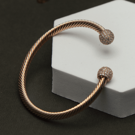 Rose Gold Cable Cuff American Diamond Bangles Bracelet