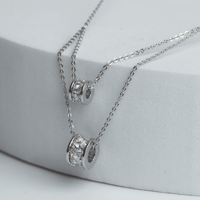 Double Strand Simulated Diamond Necklace