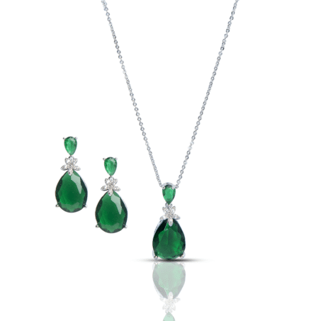 Silver-Plated Cubic Zirconia Studded Pear Shaped Necklace Set