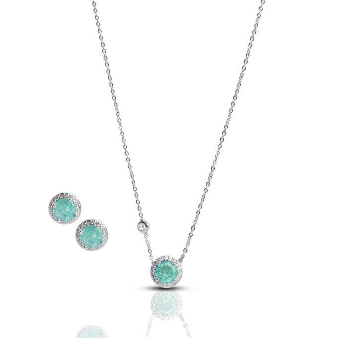Turquoise Color White CZ Charm Mariner Necklace Earrings SET
