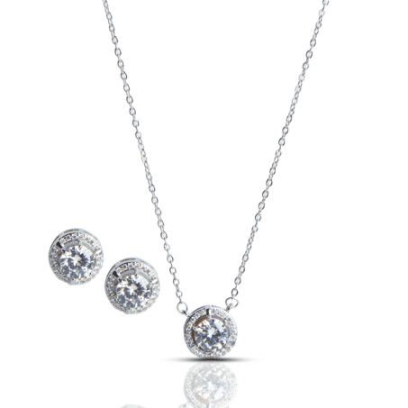 Pretty Halo Cubic Zirconia Necklace & Earrings Set