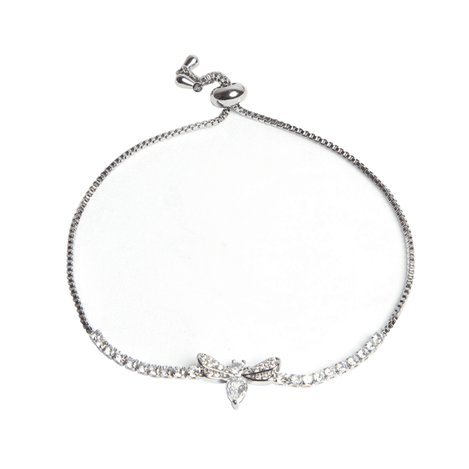 Dragonfly Rhinestone Silver Plated Bracelet