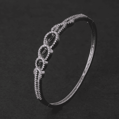Green Leaf American Diamond Silver Plated Bracelet