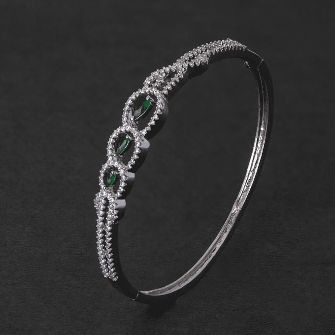 Green Leaf American Diamond Silver Plated Bracelet