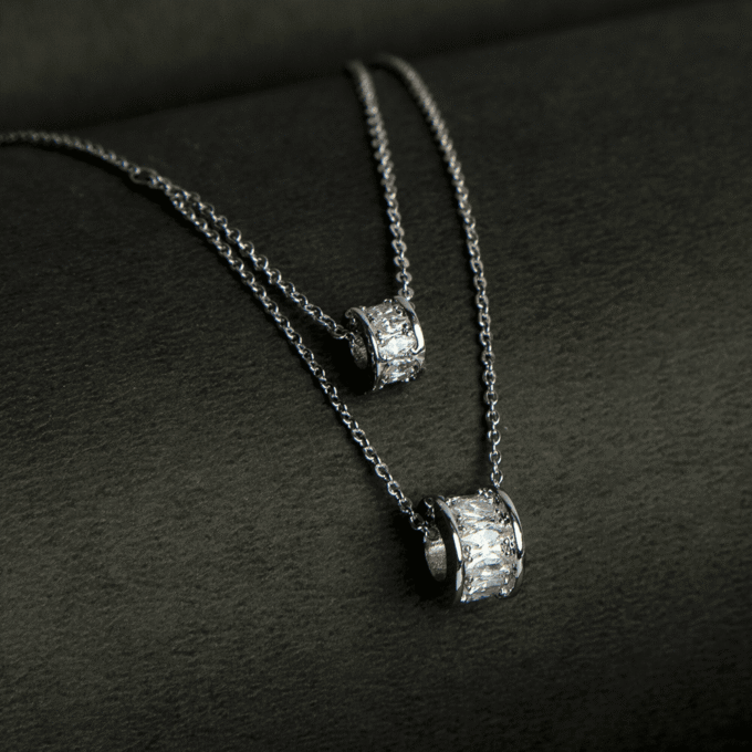 Double Strand Simulated Diamond Necklace