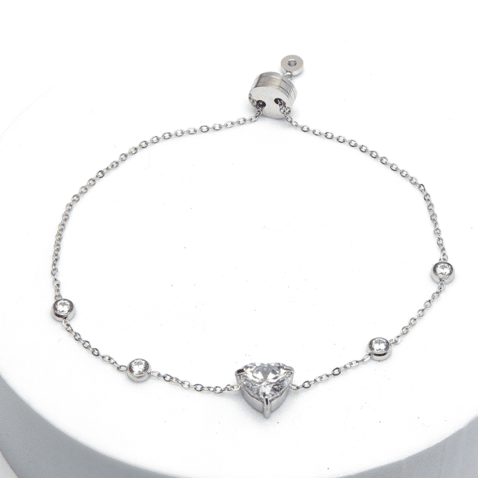 AD Rhodium Plated Heart Shaped Bracelet