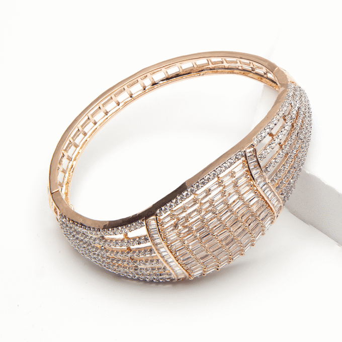 Cubic Zirconia Broad With Rose Gold Plating Bracelet