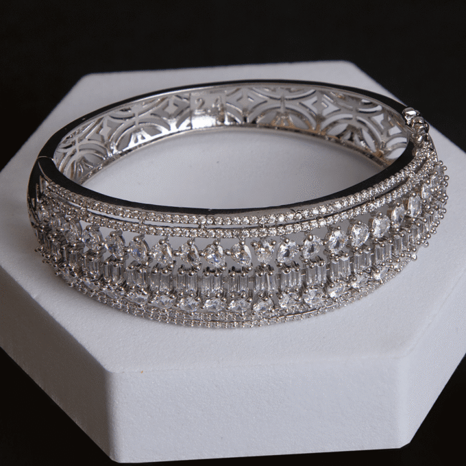 American Diamond Rhodium-Plated Bangle-Style Bracelet