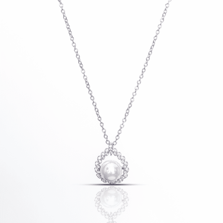 Sterling Silver Zircon Jewelry with Pearl Pendant Necklace