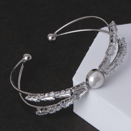 Silver Plated Pearl American Diamond Bangles Bracelet