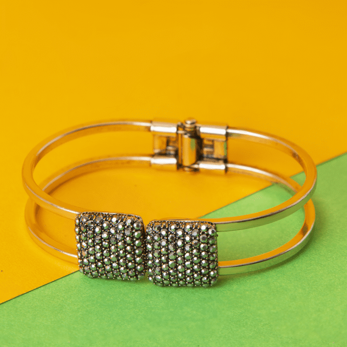 Stainless Steel Oval Shape Cubic Zircon Bangle Bracelet