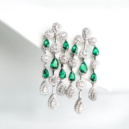 Pear Cascade Drop Earrings in Rhodium-plated Brass