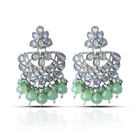 Rhodium plated Contemporary Green Cubic Zirconia Drop Earrings
