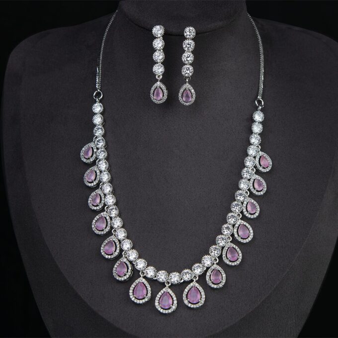 Pink Majestic Rich Necklace Set with Earrings